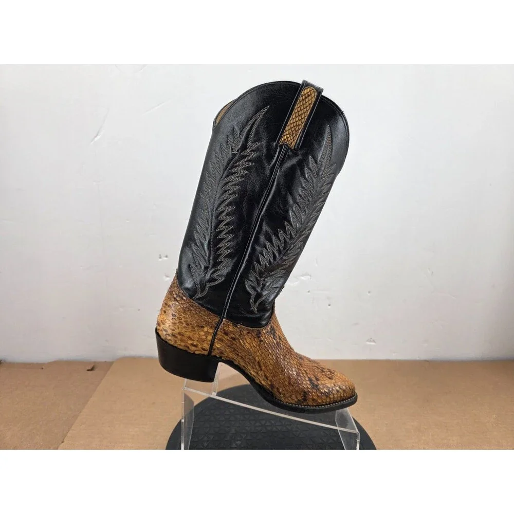 J Chisholm Men's Western Cowboy Boots Brown Python and Leather Size 8.5D USA